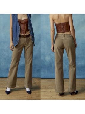 Urban Outfitters | BDG Eliana Corduroy Flare Pant alight Grey Olive Green New 16
